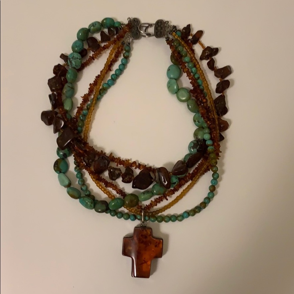 Vintage amber and turquoise layered necklace